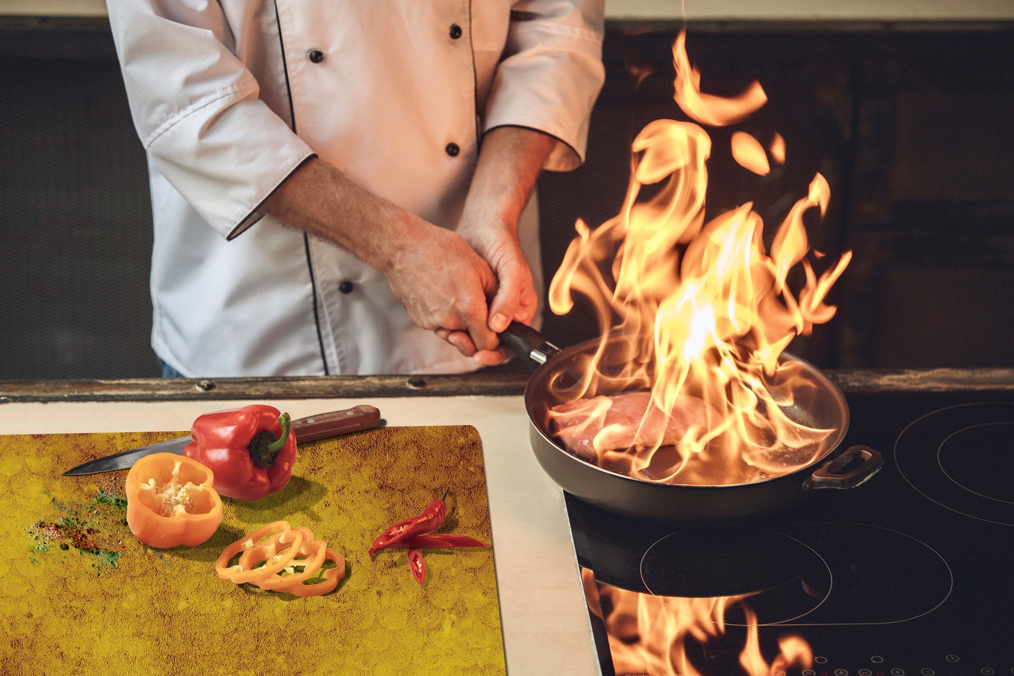 ENORMOUS  Tempered GLASS Chopping Board - Induction Cooktop Cover DD36 Textures and tiles 2 Series: Abstract golden fish scales