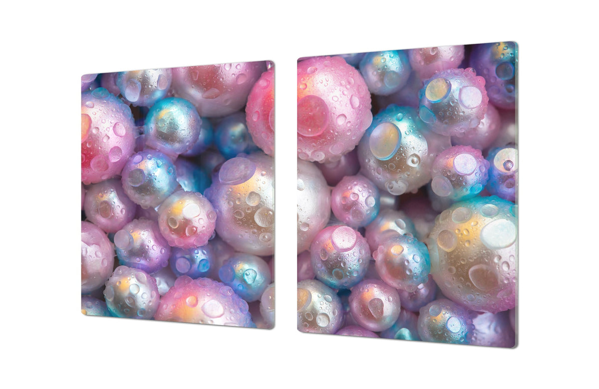 UNIQUE Tempered GLASS Kitchen Board – Impact & Scratch Resistant Cooktop cover – SINGLE: 80 x 52 cm; DOUBLE: 40 x 52 cm; DD39 Colourful Variety Series: Shiny pearls 1