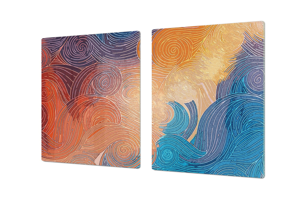 GIGANTIC CUTTING BOARD and Cooktop Cover - Glass Kitchen Board; SINGLE: 80 x 52 cm (31,5” x 20,47”); DOUBLE: 40 x 52 cm (15,75” x 20,47”); DD42 Paintings Series: Impressionist sky 2