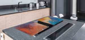 GIGANTIC CUTTING BOARD and Cooktop Cover - Glass Kitchen Board; SINGLE: 80 x 52 cm (31,5” x 20,47”); DOUBLE: 40 x 52 cm (15,75” x 20,47”); DD42 Paintings Series: Impressionist sky 2