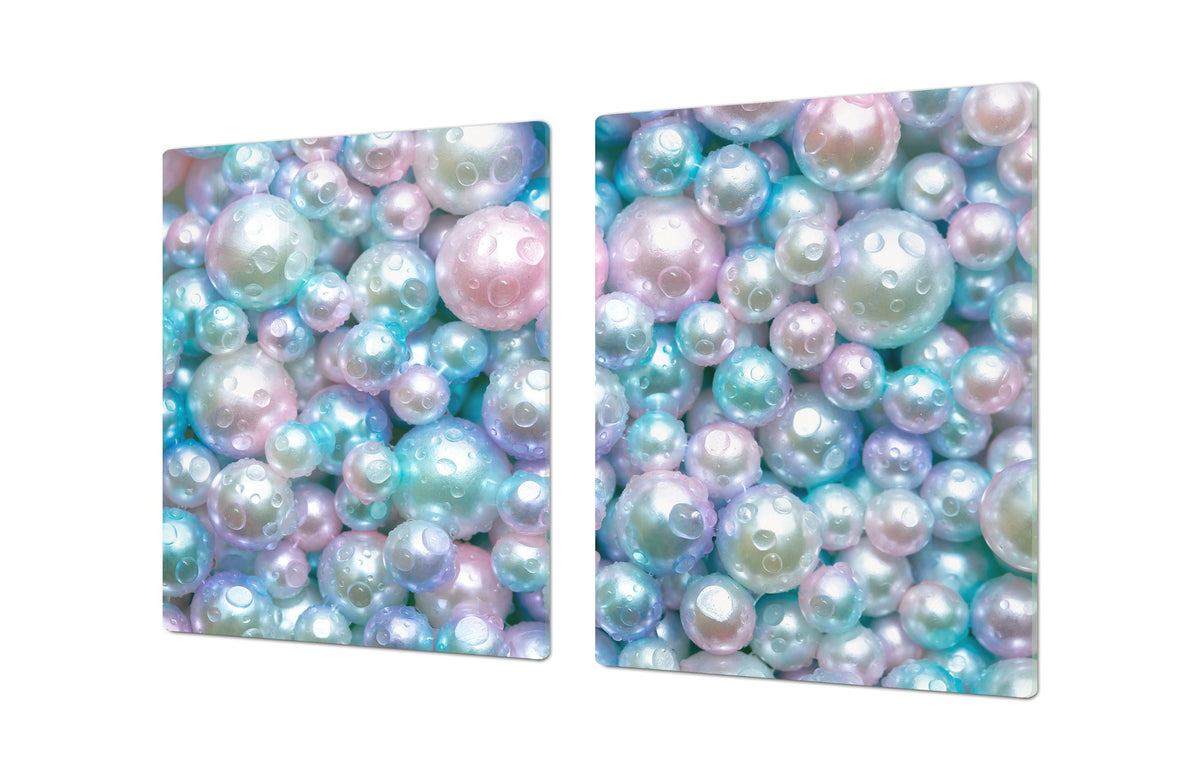 UNIQUE Tempered GLASS Kitchen Board – Impact & Scratch Resistant Cooktop cover – SINGLE: 80 x 52 cm; DOUBLE: 40 x 52 cm; DD39 Colourful Variety Series: Shiny pearls 2