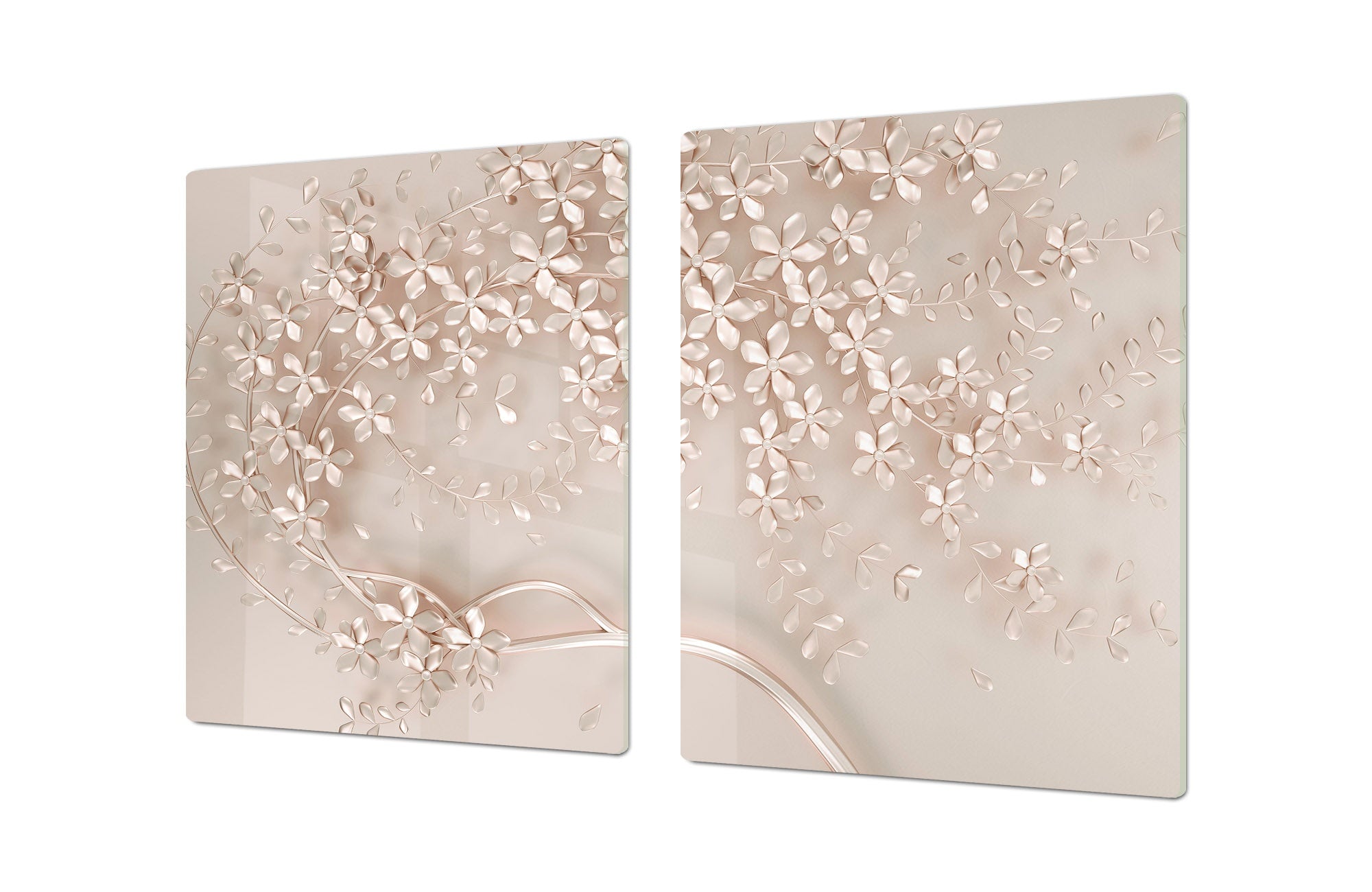 UNIQUE Tempered GLASS Kitchen Board – Impact & Scratch Resistant Cooktop cover – SINGLE: 80 x 52 cm; DOUBLE: 40 x 52 cm; DD39 Colourful Variety Series: Beige decorative tree