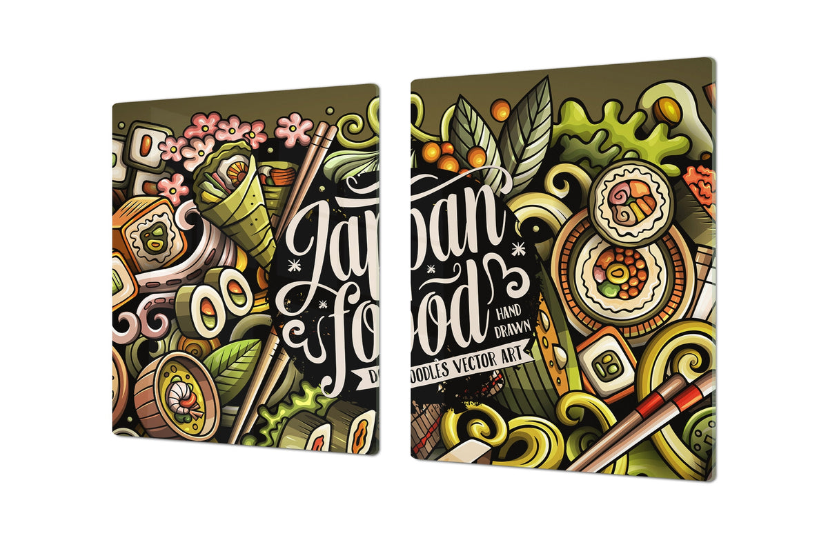 BIG KITCHEN BOARD & Induction Cooktop Cover – Glass Pastry Board - Food series DD16 Japan food