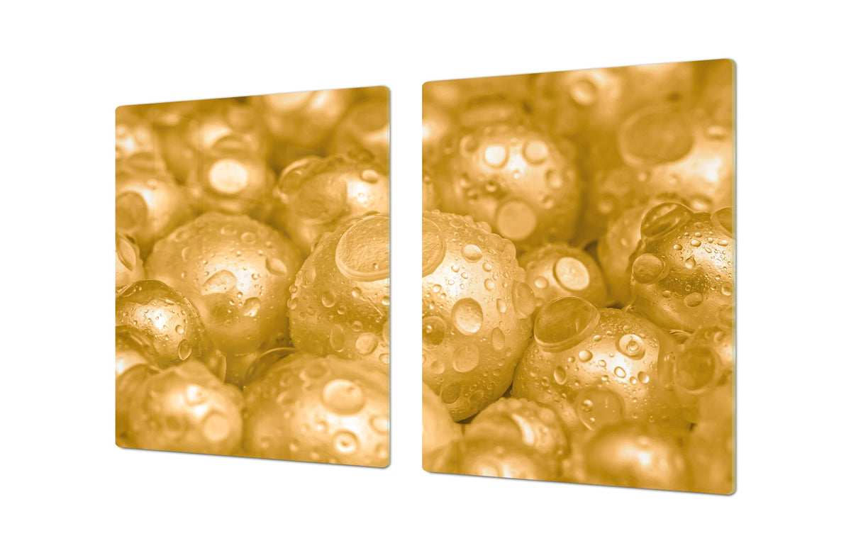 UNIQUE Tempered GLASS Kitchen Board – Impact & Scratch Resistant Cooktop cover – SINGLE: 80 x 52 cm; DOUBLE: 40 x 52 cm; DD39 Colourful Variety Series: Golden pearls