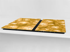 UNIQUE Tempered GLASS Kitchen Board – Impact & Scratch Resistant Cooktop cover – SINGLE: 80 x 52 cm; DOUBLE: 40 x 52 cm; DD39 Colourful Variety Series: Golden pearls
