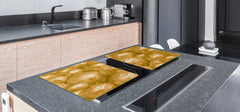 UNIQUE Tempered GLASS Kitchen Board – Impact & Scratch Resistant Cooktop cover – SINGLE: 80 x 52 cm; DOUBLE: 40 x 52 cm; DD39 Colourful Variety Series: Golden pearls