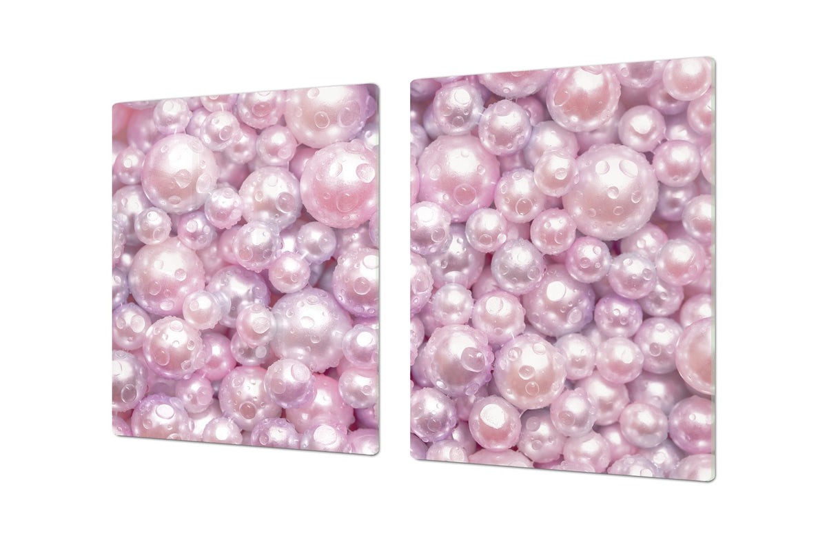 UNIQUE Tempered GLASS Kitchen Board – Impact & Scratch Resistant Cooktop cover – SINGLE: 80 x 52 cm; DOUBLE: 40 x 52 cm; DD39 Colourful Variety Series: Pink pearls