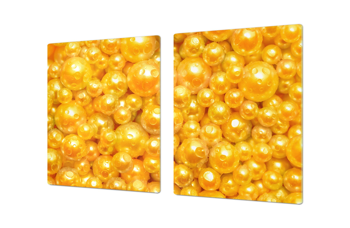 UNIQUE Tempered GLASS Kitchen Board – Impact & Scratch Resistant Cooktop cover – SINGLE: 80 x 52 cm; DOUBLE: 40 x 52 cm; DD39 Colourful Variety Series: Shiny yellow surface