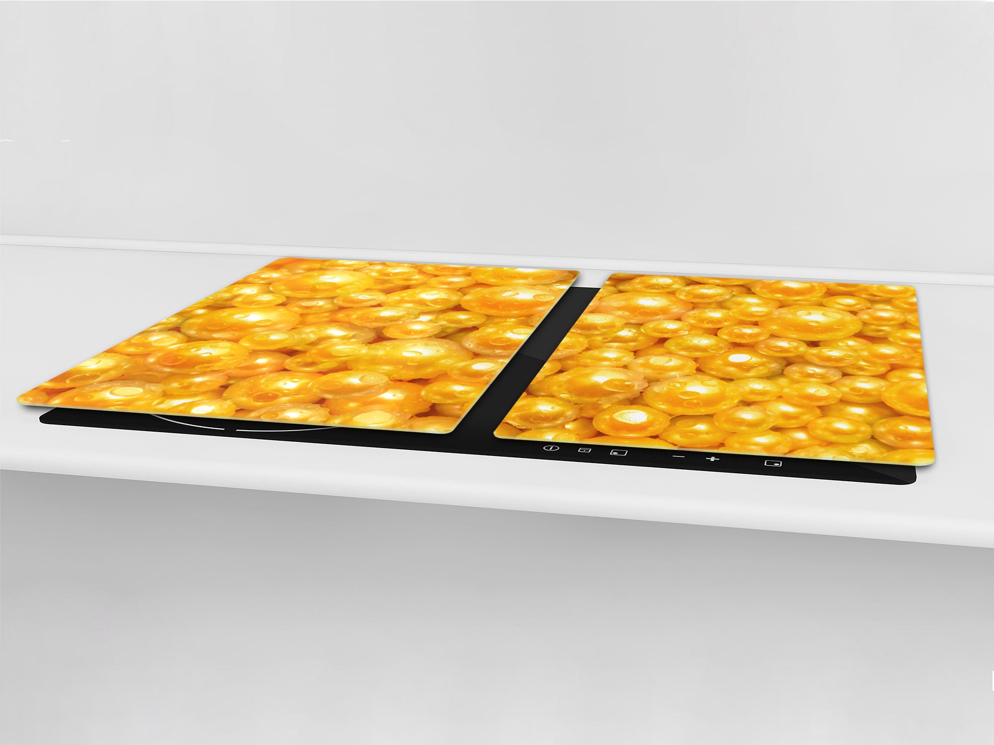 UNIQUE Tempered GLASS Kitchen Board – Impact & Scratch Resistant Cooktop cover – SINGLE: 80 x 52 cm; DOUBLE: 40 x 52 cm; DD39 Colourful Variety Series: Shiny yellow surface