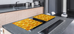 UNIQUE Tempered GLASS Kitchen Board – Impact & Scratch Resistant Cooktop cover – SINGLE: 80 x 52 cm; DOUBLE: 40 x 52 cm; DD39 Colourful Variety Series: Shiny yellow surface