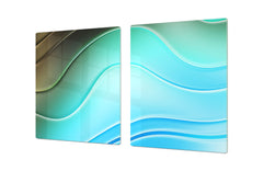 UNIQUE Tempered GLASS Kitchen Board – Impact & Scratch Resistant Cooktop cover – SINGLE: 80 x 52 cm; DOUBLE: 40 x 52 cm; DD39 Colourful Variety Series: Colourful wavy pattern
