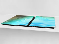 UNIQUE Tempered GLASS Kitchen Board – Impact & Scratch Resistant Cooktop cover – SINGLE: 80 x 52 cm; DOUBLE: 40 x 52 cm; DD39 Colourful Variety Series: Colourful wavy pattern