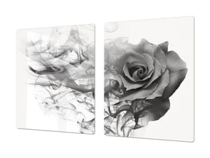 Planche à découper et Ecran anti-projections; Série de fleurs DD06B: Rose grise