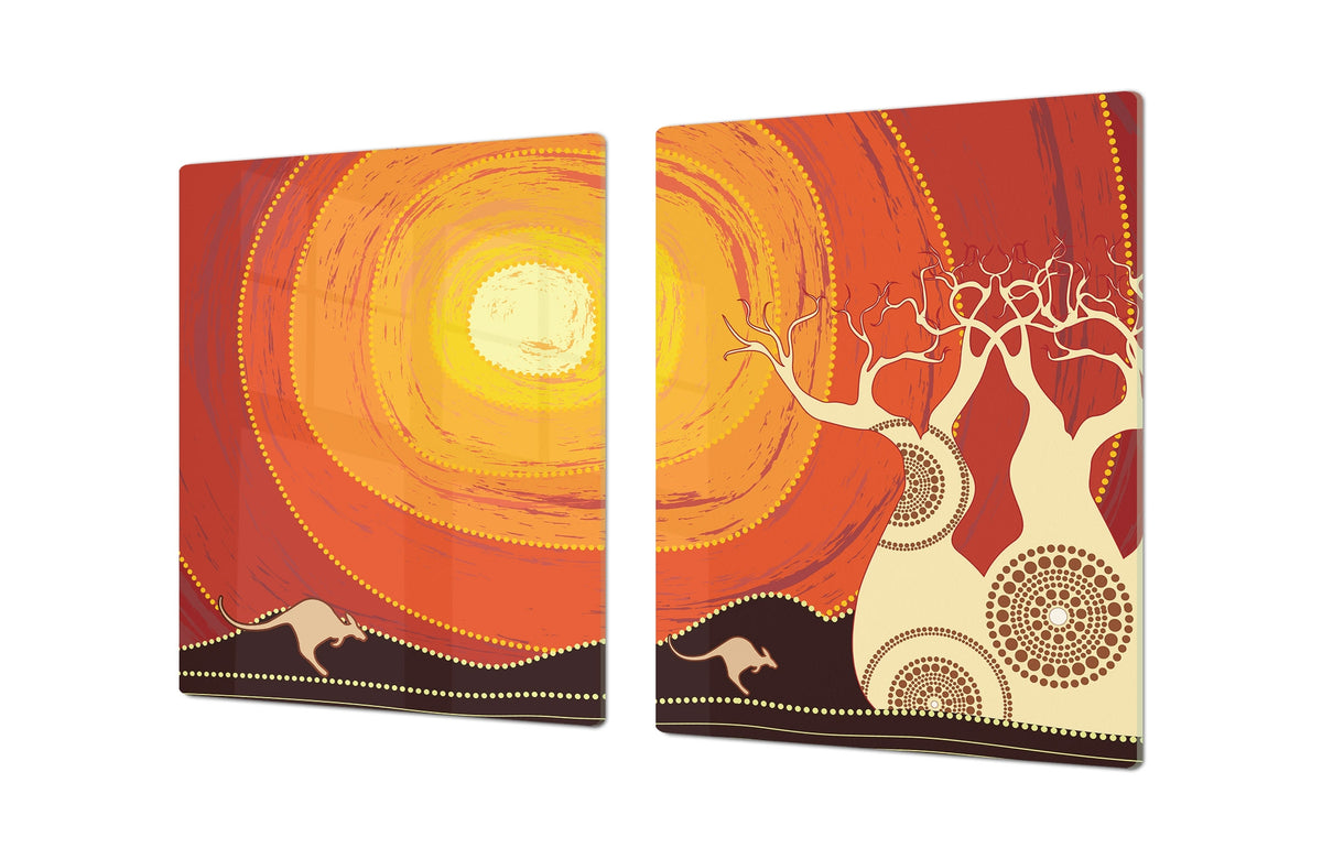 HUGE TEMPERED GLASS CHOPPING BOARD ; Moroccan design Series DD21 Baobab Tree