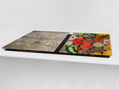 Schneidbrett aus Hartglas und schützende Arbeitsoberfläche – Schneideplatten: Sehr groß Küchenbrett aus Hartglas und Kochplattenabdeckung; spice series DD03B: Asian spices 5
