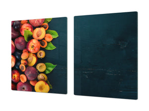 Enorm Küchenbrett aus Hartglas und Induktionskochplattenabdeckung; Fruit and Vegetables series DD02: Nectarines and plums