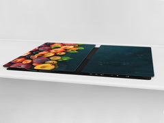 UNIQUE Tempered GLASS Kitchen Board Fruit and Vegetables series DD02 Nectarines and plums