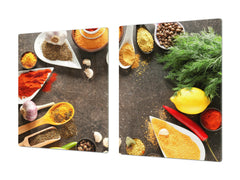 Schneidbrett aus Hartglas und schützende Arbeitsoberfläche – Schneideplatten: Sehr groß Küchenbrett aus Hartglas und Kochplattenabdeckung; spice series DD03B: Colorful spices 1