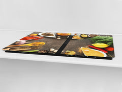 Schneidbrett aus Hartglas und schützende Arbeitsoberfläche – Schneideplatten: Sehr groß Küchenbrett aus Hartglas und Kochplattenabdeckung; spice series DD03B: Colorful spices 1