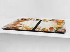 Schneidbrett aus Hartglas und schützende Arbeitsoberfläche – Schneideplatten: Sehr groß Küchenbrett aus Hartglas und Kochplattenabdeckung; spice series DD03B: Colorful spices 2