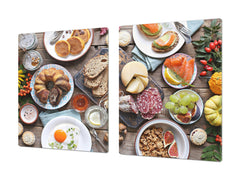 BIG KITCHEN BOARD & Induction Cooktop Cover – Glass Pastry Board - Food series DD16 Breakfast 4