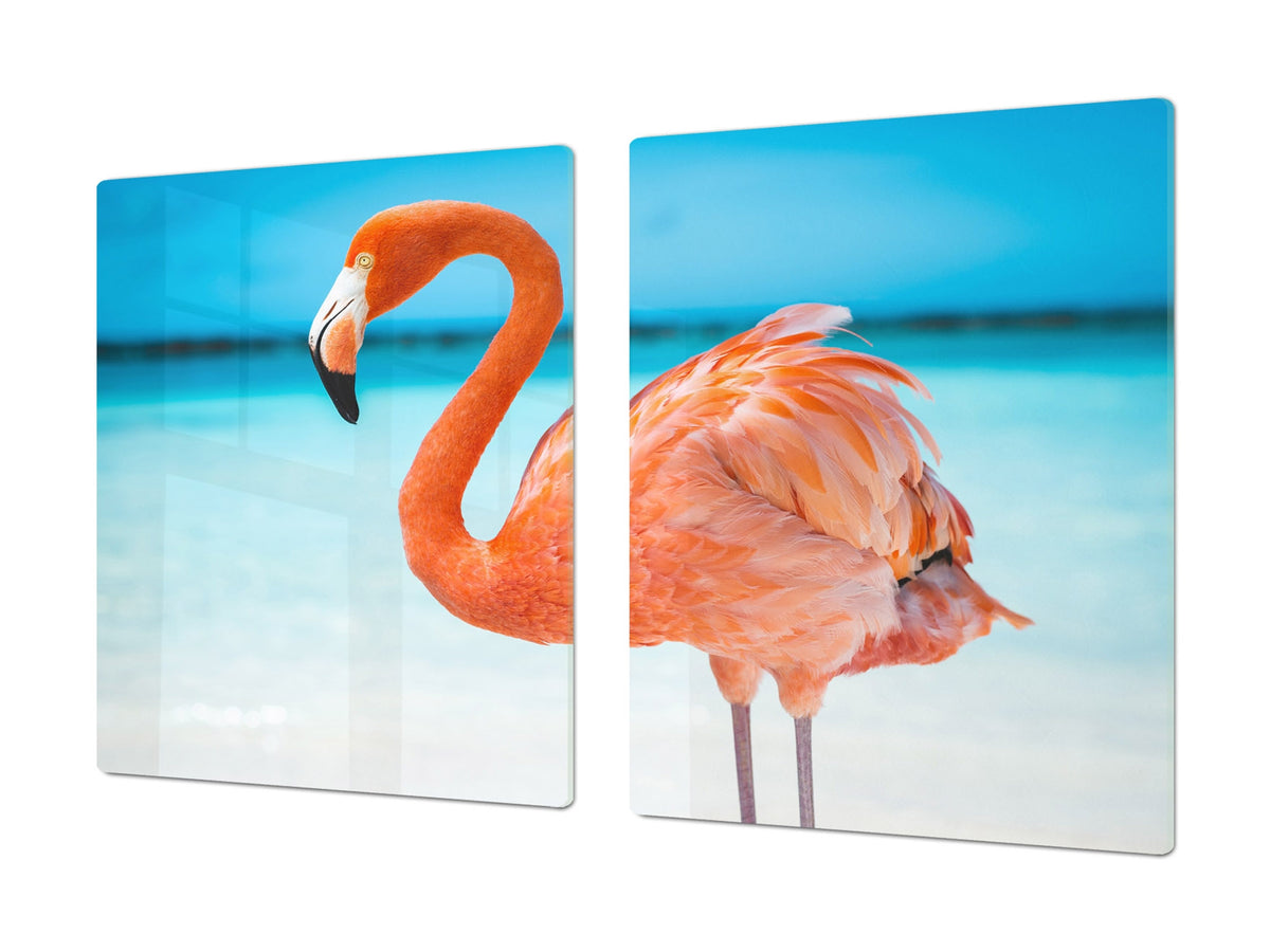 Gigantic Worktop saver and Pastry Board - Tempered GLASS Cutting Board Animals series DD01 Flamingo