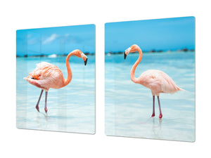 GÉANT planche à découper en VERRE trempé; Série animaux DD01: Flamingos