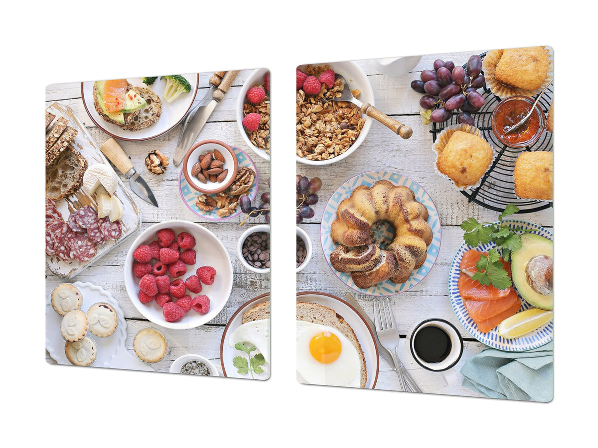 BIG KITCHEN BOARD & Induction Cooktop Cover – Glass Pastry Board - Food series DD16 Breakfast 5
