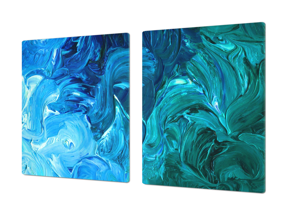 UNIQUE Tempered GLASS Kitchen Board – Abstract Series DD14 Blue paint