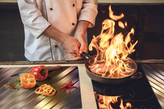 Gigantic Worktop saver and Pastry Board - Tempered GLASS Cutting Board - MEASURES: SINGLE: 80 x 52 cm; DOUBLE: 40 x 52 cm; DD38 Golden Waves Series: Elegant golden background