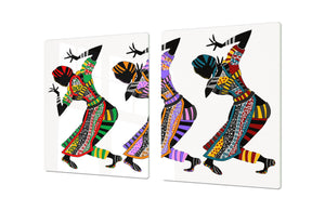 ENORME Tagliere e proteggi-piano di lavoro in vetro resistente; Serie egiziana DD15: Danza folcloristica