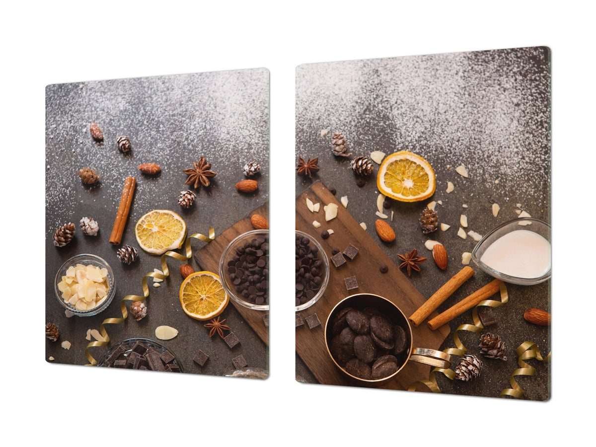 Tempered GLASS Cutting Board - Glass Kitchen Board; Cakes and Sweets Serie DD13 Sweets 2
