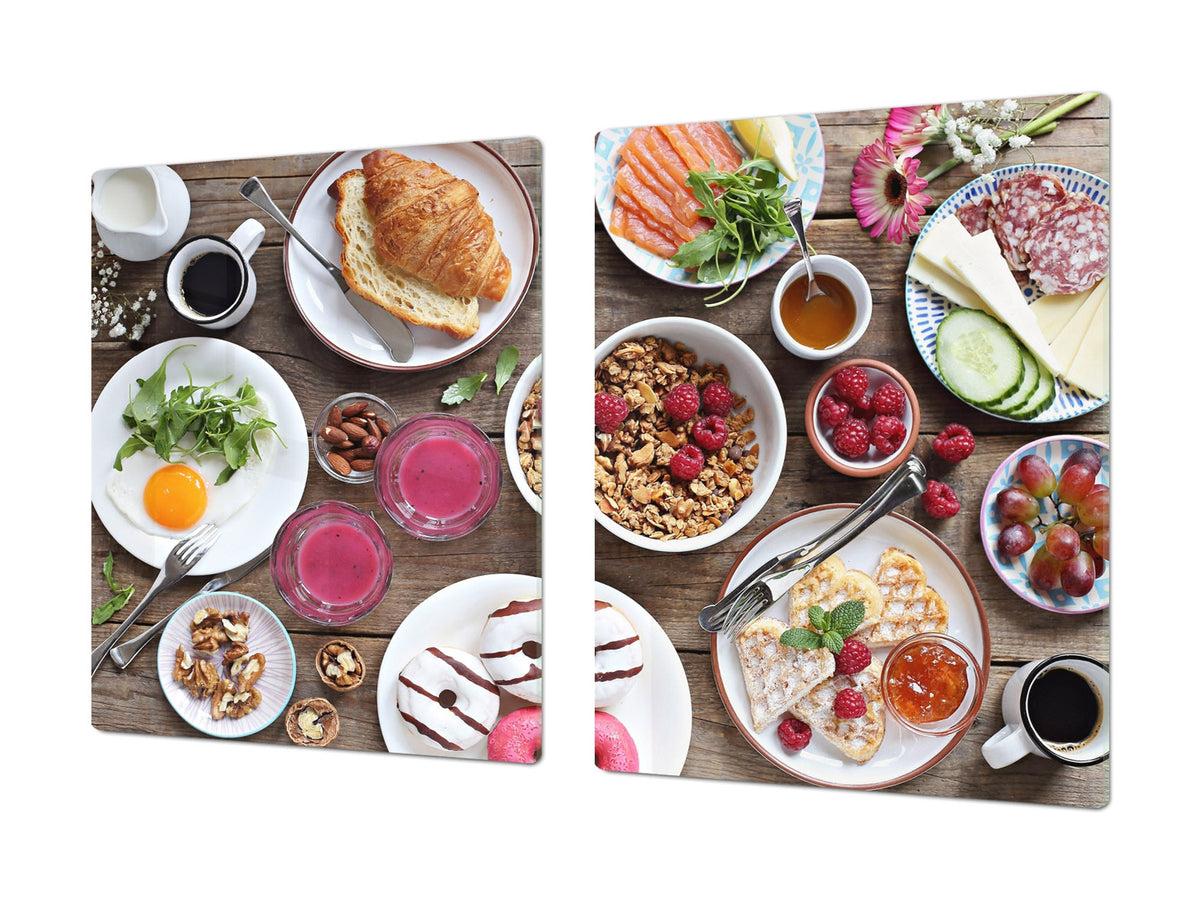BIG KITCHEN BOARD & Induction Cooktop Cover – Glass Pastry Board - Food series DD16 Breakfast 8