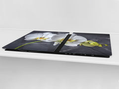 Induction Cooktop Cover – Glass Cutting Board- Flower series DD06B White orchid 3