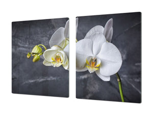 Induction Cooktop Cover – Glass Cutting Board- Flower series DD06B White orchid 2