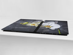 Induction Cooktop Cover – Glass Cutting Board- Flower series DD06B White orchid 2
