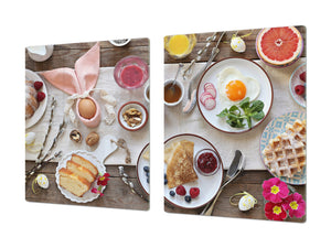 Enorm Küchenbrett aus Hartglas und Induktionskochplattenabdeckung; Food series DD16: Breakfast 7