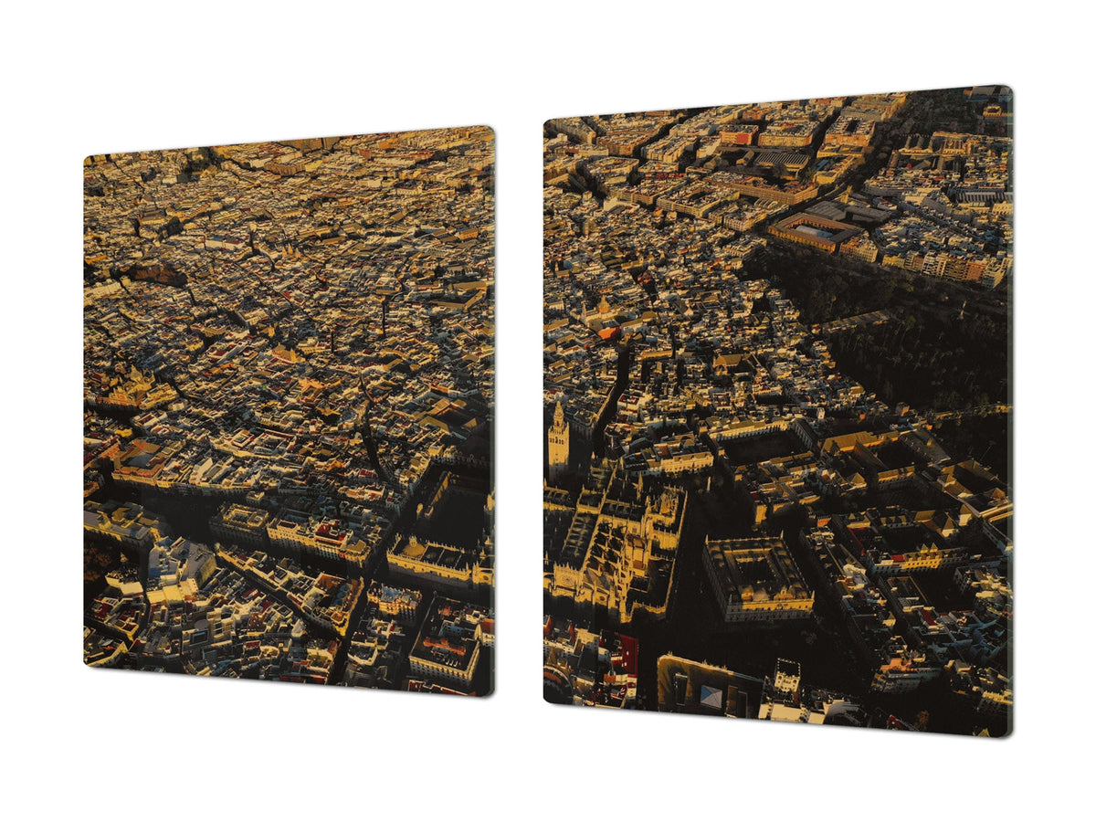 Tempered GLASS Chopping Board – Enormous Induction Cooktop Cover - City Series DD12 The city from a bird's eye view