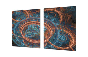 ENORMOUS  Tempered GLASS Chopping Board - Induction Cooktop Cover – SINGLE: 80 x 52 cm; DOUBLE: 40 x 52 cm; DD43 Abstract Graphics Series: Fiery wheels