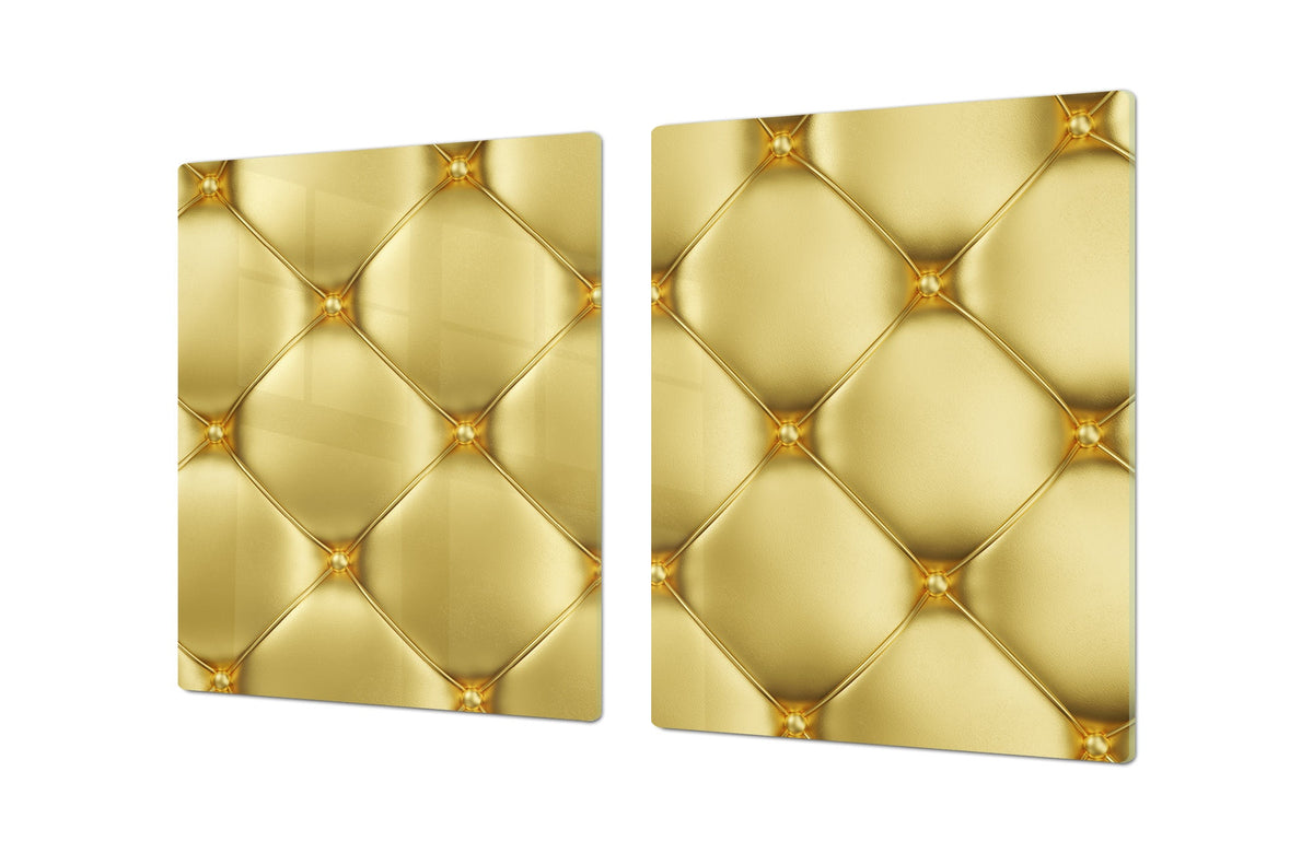 HUGE TEMPERED GLASS COOKTOP COVER – Glass Cutting Board and Worktop Saver – SINGLE: 80 x 52 cm (31,5” x 20,47”); DOUBLE: 40 x 52 cm (15,75” x 20,47”); DD40 Decorative Surfaces Series: Golden leather upholstery 1