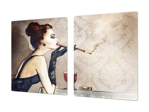 Riesig Kochplattenabdeckung Stove Cover und Schneideplatten; Series of Images DD05B: Woman with a cigarette