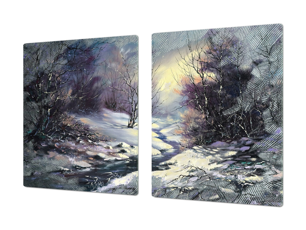 GIGANTIC CUTTING BOARD and Cooktop Cover- Image Series DD05A Winter landscape