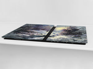 GIGANTIC CUTTING BOARD and Cooktop Cover- Image Series DD05A Winter landscape