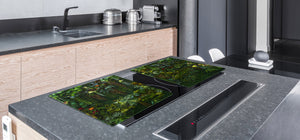 HUGE Cutting Board – Worktop saver and Pastry Board – Glass Kitchen Board DD37 Vintage leaves and patterns Series: Rich green fern