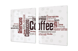 Gigante Tabla para picar de cristal templado o cubre vitro - Series Inscripciones  DD17 Wordcloud de cafe
