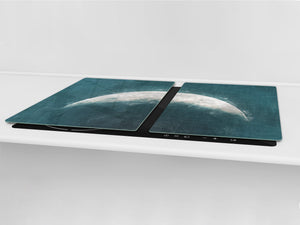 GIGANTIC CUTTING BOARD and Cooktop Cover - Glass Kitchen Board; SINGLE: 80 x 52 cm (31,5” x 20,47”); DOUBLE: 40 x 52 cm (15,75” x 20,47”); DD42 Paintings Series: Rising moon
