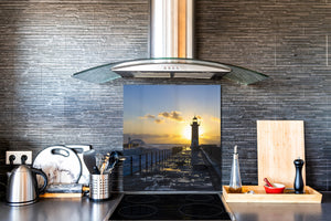 Einzigartiges Glas-Küchenpanel – Hartglas-Rückwand – Kunstdesign Glasaufkantung BS20 Serie Meerwasser:  West Lantern