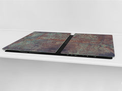BIG KITCHEN BOARD & Induction Cooktop Cover – Glass Pastry Board DD34 Rusted textures Series: Vintage rusted metal