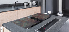 BIG KITCHEN BOARD & Induction Cooktop Cover – Glass Pastry Board DD34 Rusted textures Series: Vintage rusted metal
