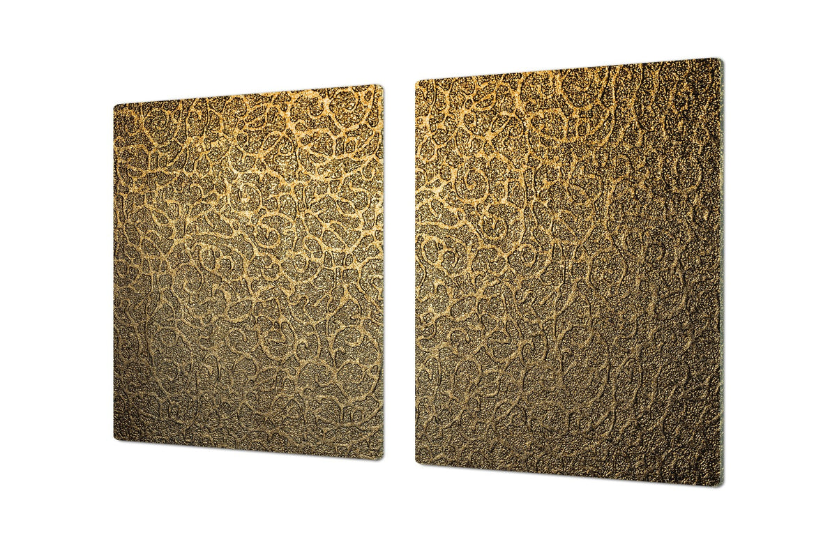 HUGE TEMPERED GLASS COOKTOP COVER – Glass Cutting Board and Worktop Saver – SINGLE: 80 x 52 cm (31,5” x 20,47”); DOUBLE: 40 x 52 cm (15,75” x 20,47”); DD40 Decorative Surfaces Series: Luxury golden pattern
